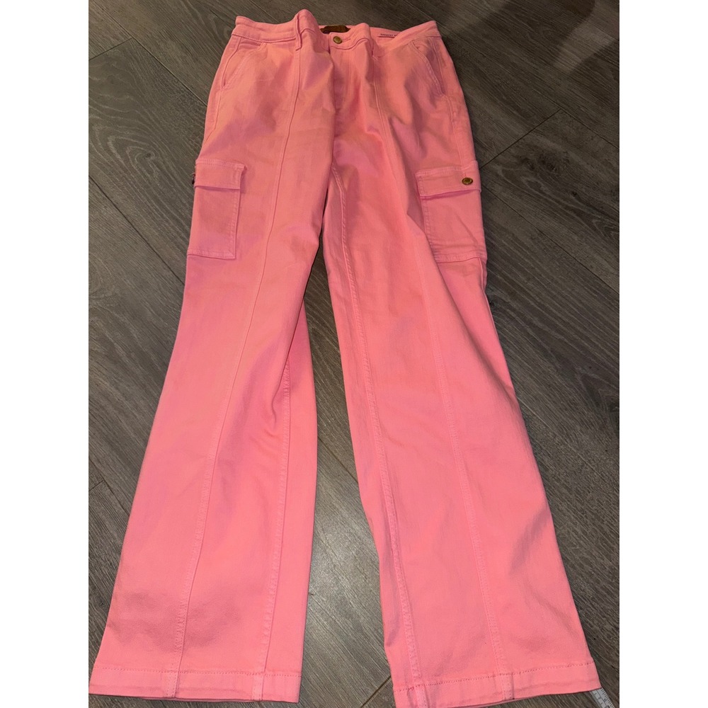 Judy Blue Pink Garment Dye High Waist Wide Leg Cargo Pants Size 15/32 Utility